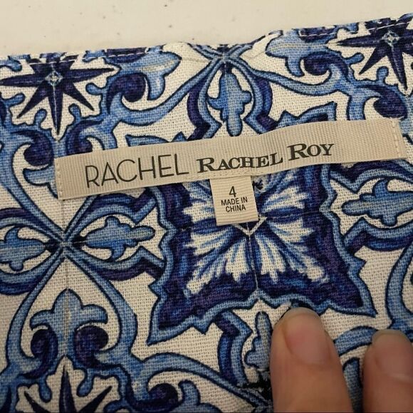Rachel Roy Womens Tile-Print Casual Trouser Pants, Blue, tie on waist sz 4 NEW - Picture 5 of 7